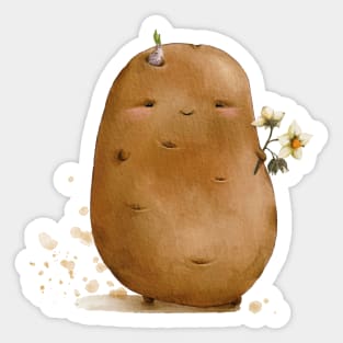Cute potato. Creme background. Sticker